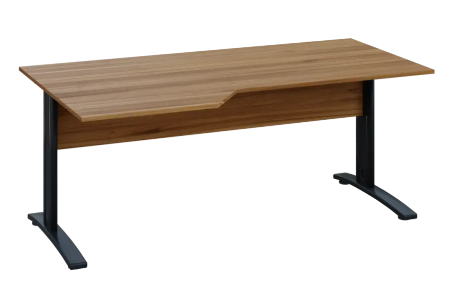 EZK 18 - 186 stůl kancelářský, rohový, levý, kovová podnož černá, deska 18 mm, široký 1800 mm, ořech světlý